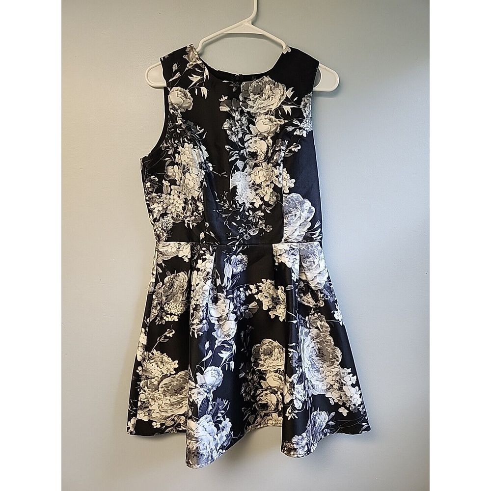 Crystal Doll Juniors 9‎ Women Black White Flower Floral Dress